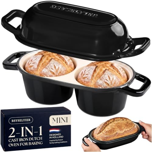 Mini Double Dutch Oven, Cast Iron Loaf Pan With Lid, Black by Unknown