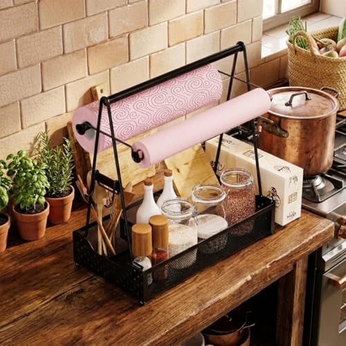 Grill caddy, BBQ Caddy Organizer with Paper Towel Holder, Black Metal Grill Accessory Rack, Kitchen Condiment Storage Basket with Utensil Holder - Image 6