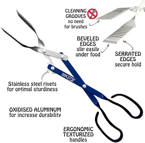 BBQ Croc 3 in 1 Barbecue Tool 18-inch - Light and Long Tongs, Spatula and Grill Scraper (Blue) (18 inch Without Flashlight) - Image 3