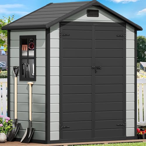 DWVO 6x4 FT Resin Storage Shed with Reinforced Floor, Outdoor Storage Shed with Lockable Door, Window and Vents, Waterproof Plastic Tool Storage for Garden, Backyard, Patio, Lawn(Blue-Gray+Black) by DWVO