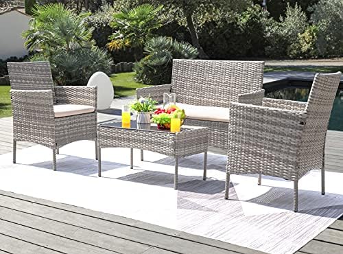 Greesum Patio Furniture 4 Pieces Conversation Sets,Gray and Beige - Image 2