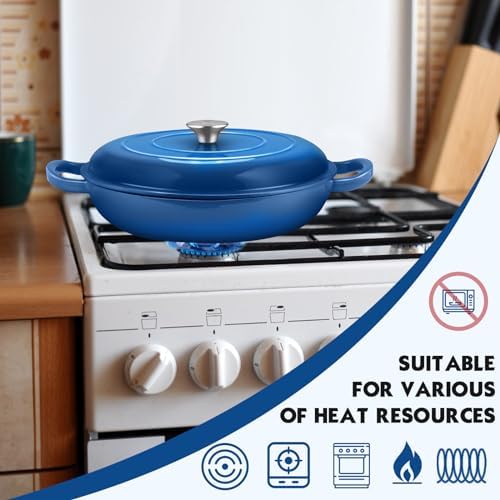 Overmont Enameled Cast Iron Dutch Oven - 3.8 QT Shallow Braiser with Recipe - Image 6