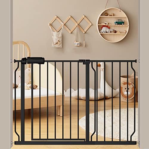 Extra Wide Baby Gate with 14.17in Extensions - Walk Through Pressure Mount Auto Close Child Safety Gate (Black, Extension-14.17"/36cm) - Image 4