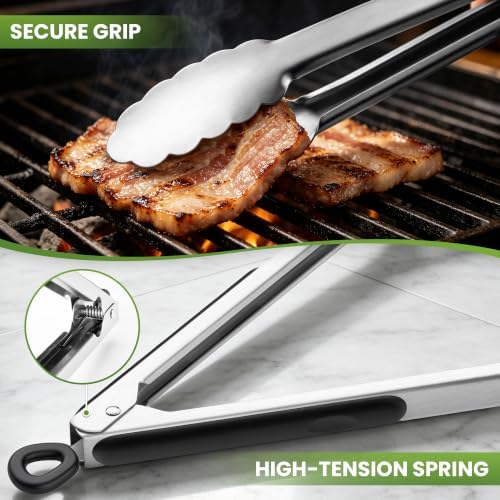 Grill Tongs, 12 & 17 Inch Long Stainless Steel BBQ Tongs (12"+17") - Image 3