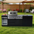 98-Inch 4-Burner Propane Gas Outdoor Kitchen Grill Island - 72000 BTU Stainless Steel BBQ, Refrigerator, Rotisserie, Stainless Countertops, Patio, Lawn, Backyard, Black by Dvasovio