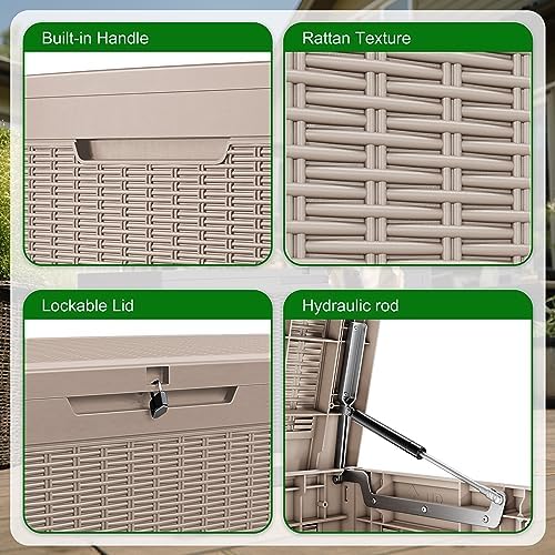 120 Gallon Outdoor Deck Box, Lockable Waterproof Outdoor Storage Boxes For Garden Tools,Indoor Cushions,Accessories Outside Storage Resin Weatherproof Container(Grey) - Image 4