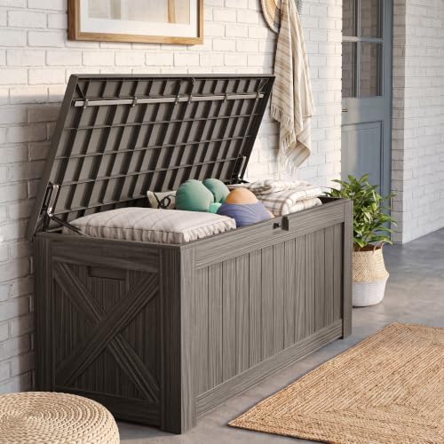 JUMMICO 120 Gallon Resin Deck Box, Large Outdoor Storage Box Waterproof - Image 4