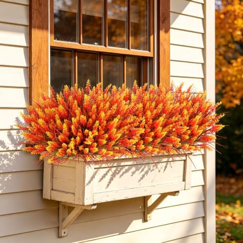 12 Bundles Fall Faux Outdoor Plants, UV Resistant Artificial Fake Lavender with Monkey Grass, Realistic Faux Lavender Greenery Shrubs for Patio Porch Yard Garden Pathway Window Box Fall Home Decor - Image 5