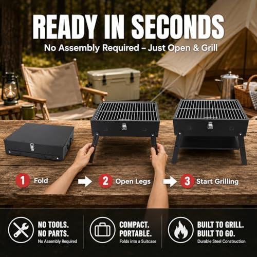 Portable BBQ Charcoal Camping Grill: Tabletop Folding Barbecue Grills - Image 5