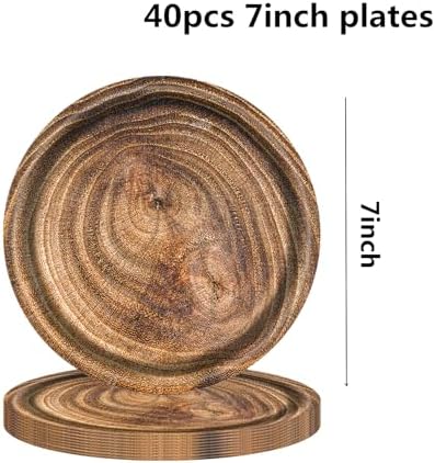 80 Pcs Wood Grain Paper Plates Birthday Decorations Party Disposable Tableware for Lumberjack Camping Hunting Theme Party Supplies, Serves 40 guests (Style A) - Image 2