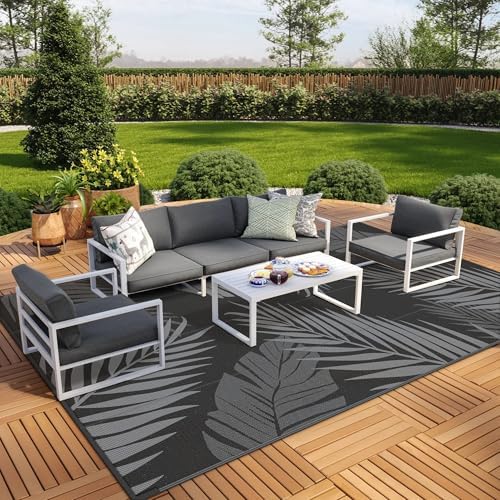 GENIMO Outdoor Rug, Waterproof Plastic Rugs 10'x14' for Camping Black Grey - Image 4