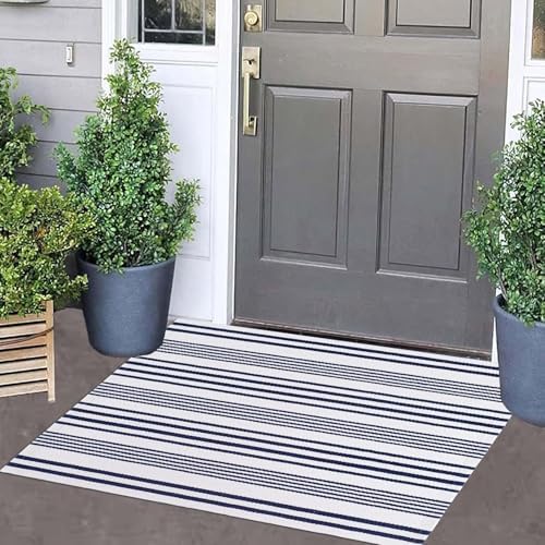 Blue and White Striped Outdoor Rug 24"x35"Washable Door Mat Outdoor - Image 6