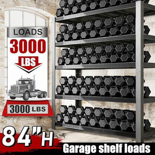 84" H 5-Tier Heavy Duty Storage Shelves, 3000LBS Capacity Adjustable Metal Industrial Garage Shelving Units,Freestanding Storage Rack for Shop and Warehouse, 84" H x 55" W x 24" D - Image 3