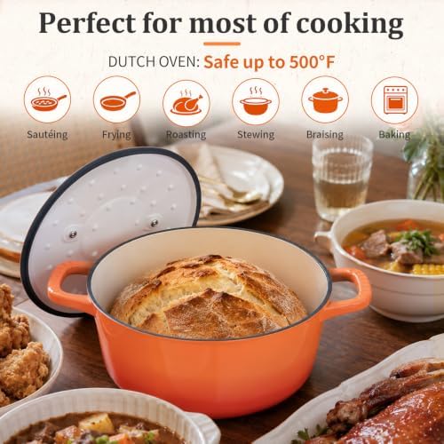 Winado 7.5 Qt Enameled Cast Iron Dutch Oven Pot with Lid, Orange Ombre - Image 3