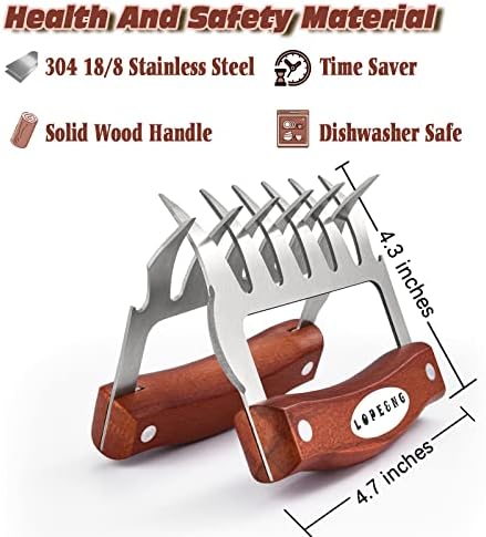 LOPE & NG Meat Handler Shredder Claws Set Of 2 - Wood Stainless Steel BBQ Pulled Pork Paws For Shredding Handing Carving Food - Image 3