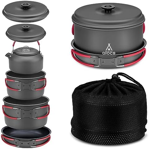 ALOCS Camping Cookware Set Camping Gear Compact Camping Pots and Pans Set by Alocs