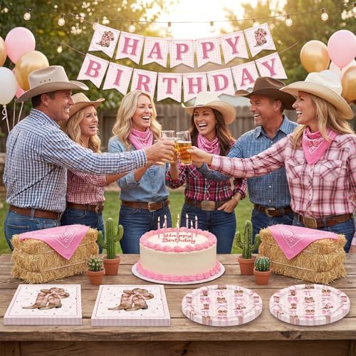 Coquette Bow Cowgirl Paper Plates Tableware Set 40PCS Western Cowgirl Birthday Party Supplies Pink Bowknot Boots Rodeo Bachelorette Party Plates and napkins for Wild West Baby Shower Decor - Image 7