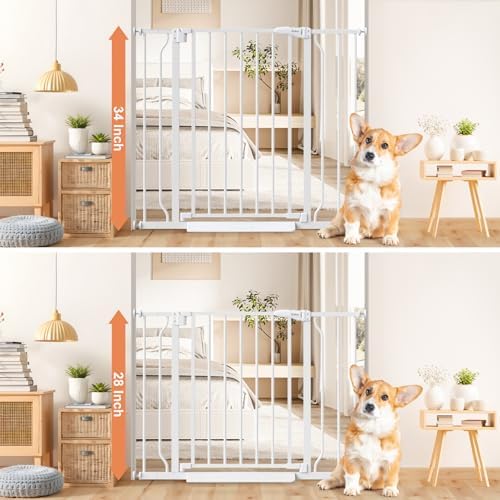 34" Tall Baby Gate No Drilling, Auto Close Dog Gate Indoor, White - Image 3