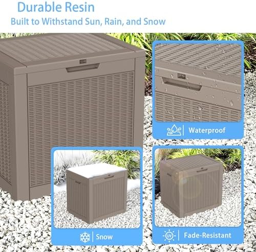 31 Gallon Deck Box, Lockable Waterproof Outdoor Storage Boxes For Garden Tools,Indoor Cushions,Accessories Outside Storage Resin Weatherproof Container(Grey) - Image 6
