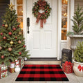 OJIA Christmas Buffalo Plaid Front Door Mats Outdoor 2'x3' Red Porch Rug by OJIA