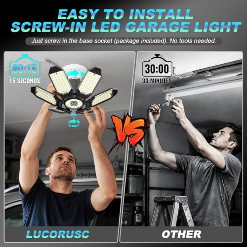Led Garage Lights 2 Pack 200W Super Bright Ceiling Led Shop Lights, E26/E27 Base, 6500K, 22000LM Deformable Garage Light Ideal for Basement, Attic and Workshop, Commercial Bay Lighting - Image 4