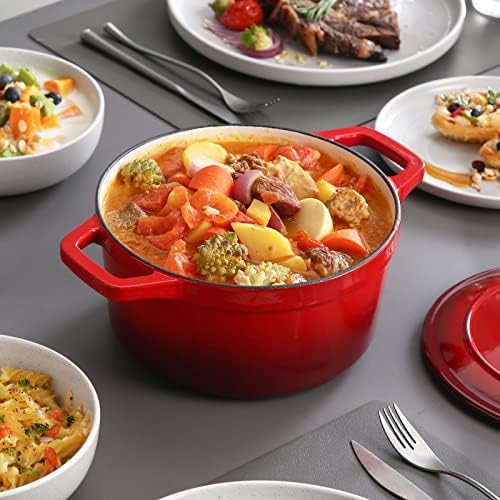 vancasso 3.5 Qt Enameled Cast Iron Dutch Oven with Lid & Handles, Red - Image 6