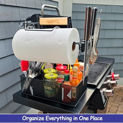 Geesta Grill Caddy for Outdoor Grill, BBQ Picnic Camping Caddy with Paper Towel Holder & Magnetic Tool Holder, Condiment Storage Utensil Kitchen Organizer for RV Camper, Tailgate Accessories - Image 2