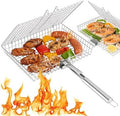 Grill Basket Set for Outdoor Grilling - Large Capacity Fish Grill Basket & Grilling Rack - Food Grade Stainless Steel Portable Flat Basket with Removable Handle for Vegetables, Shrimp & Camping (XL+L) by RTT