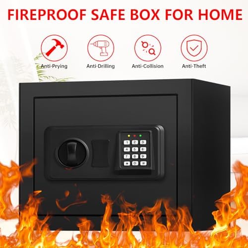 1.3 Cuft Small Fire Safe for Home Use, Anti-theft Fire Proof Safe Box with Digital Keypad, Spare Keys and Removable Shelf, Security Safes Fireproof Waterproof for Document Money Valuables - Image 2