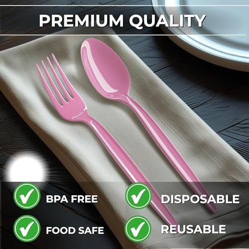 Light Pink Plastic Spoons (24 Pack) - Durable Soft & Baby Pink Spoons for Parties, Disposable Plasticware, Colored Flatware, Utensils, Cutlery for Occasions, Birthday Party Supplies, Blue Orchards - Image 5