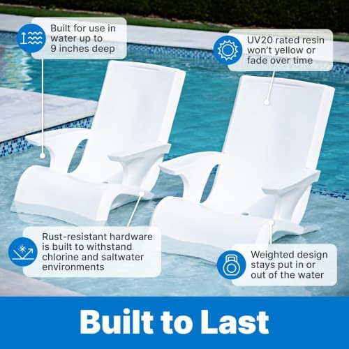 Step2 Vero Adirondack Chair, Stylish Poolside Lounger, Fade-Resistant, Waterproof Patio Furniture for Sun Shelf, Use in Pools up to 9-Inches of Water, Weighted, White - Image 6