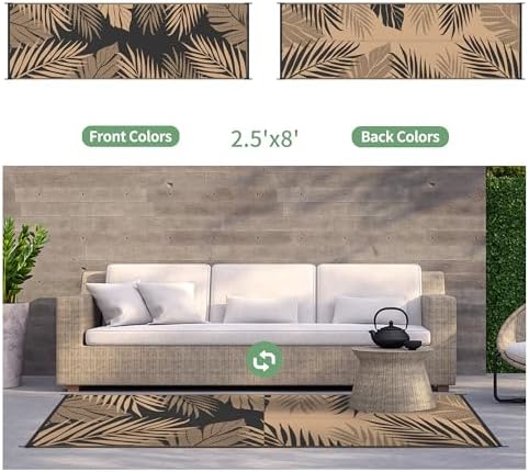 GENIMO Outdoor Rug, Waterproof Plastic Runner Rugs, 2.5'x8' Black Brown - Image 2