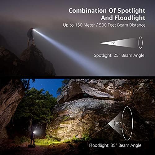 Lepro LED Headlamp Rechargeable IPX4 Waterproof Headlight 3 Pack - Black - Image 3