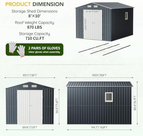 10 x 8 FT Storage Shed with Floor Frame for Backyard,Nightblue - Image 2
