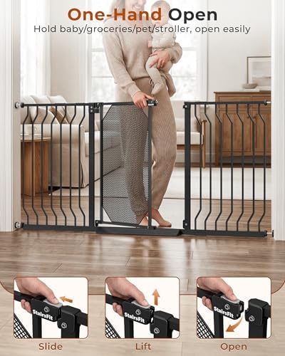 30-62.5" Extra Wide Auto Close Baby Gate for Stairs, Pet Gate Indoor, Black - Image 3