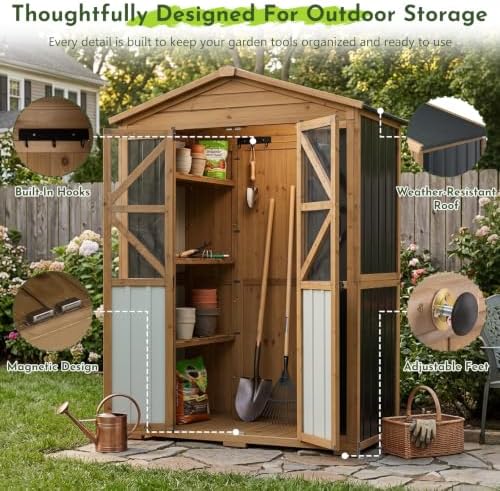 Outdoor Wooden Storage Shed Cabinet with 6 Adjustable Shelves - Image 4