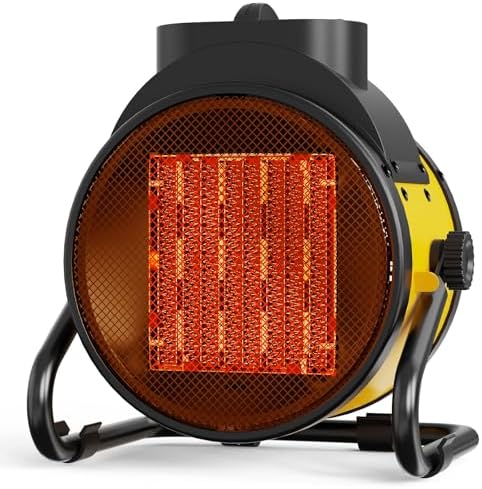Buyplus Electric Space Heater - Outdoor Heater with Super Long Cord, Overheat Protection, Heaters Heat Up in 2 Seconds, 3 Modes, Small Fan Heater Tent Ceramic Space Heater for Patio, Yellow by Buyplus