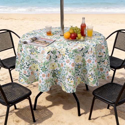 SUQ I OME Outdoor Tablecloth, Yellow Flora, 60'' Round with Zipper - Image 3