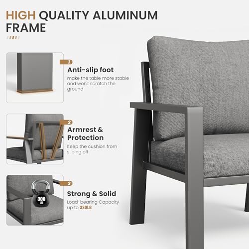 Aluminum Outdoor Patio Furniture Sets All-Weather Patio Conversation Set Sectional Sofa with Coffee Table & Cushions w/Removable Covers for for Deck Backyard Garden Poolside Balcony Porch - Image 2