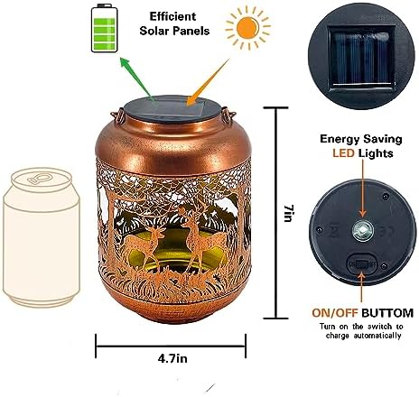 2 Pack Deer Solar Lanterns Outdoor Waterproof Hanging Solar Lights Deer Gifts for Women Men Metal Decorative LED Lanterns for Yard, Patio, Lawn, Tabletop, Pathway, Landscape, Garden Decor - Image 4