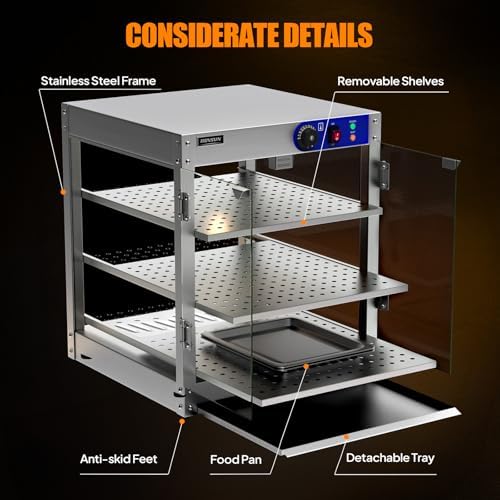 ROVSUN 3-Tier Commercial Food Warmer, Pizza Warmer Food Warmer Display with LED Lighting Removable Shelves Glass Door, Countertop Electric Food Warmer for Buffet Restaurant 110V 800W - Image 5
