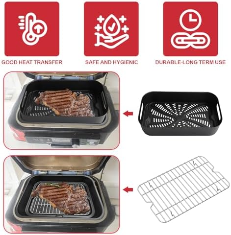 Combo Crisper Basket and Rack for Ninja Foodi FG551 DG551 DG651 Smart XL, Air Frying Griddle Basket and Rack with Disposable 100pcs Liners for Ninja Foodi Smart XL Accessories - Image 5