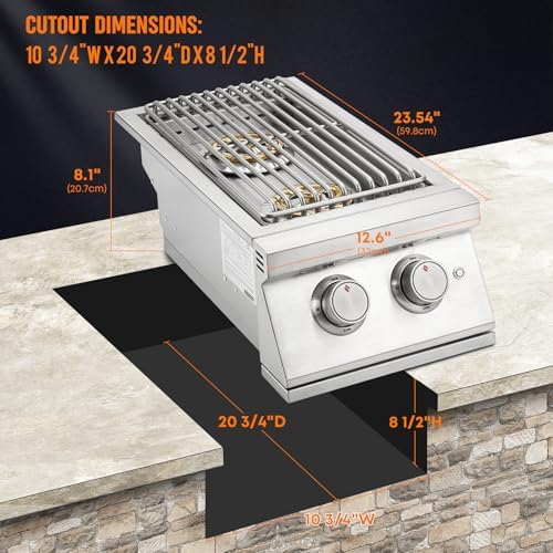 Hygrill 24,000BTU Liquid Propane Double Side Burner, Built In Burners - Image 2