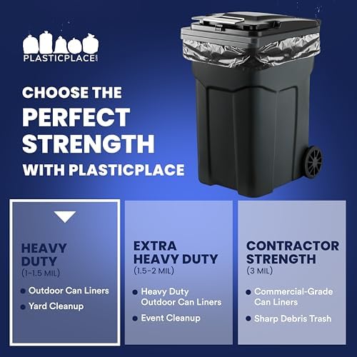 Plasticplace 95-96 Gallon Heavy Duty Trash Bags, Garbage Bags, Puncture-Resistant, Fits Rollaway Cans & Drums, Durable Large Plastic Bags (50 Count) - Image 6