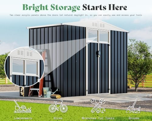 AMERLIFE 8x4x6 FT Outdoor Storage Shed with Clear Acrylic Door-Top Panels - Image 3
