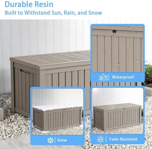 200 Gallon Large Outdoor Storage Box Waterproof, UV Resistant Resin Deck Box with Hydraulic Rod & Lockable Latch for Patio Furniture, Outside Storage Box for Garden Tools, Patio Cushions, Gray - Image 6