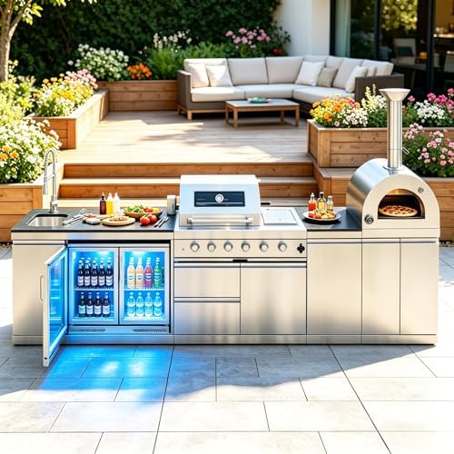 Modular Outdoor Kitchen 150",Propane Grill with Pizza Oven.108,000 BTU by Unknown