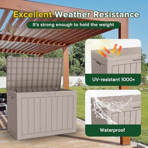 PatioZen 45 Gallon Outdoor Deck Box,Waterproof Resin Outdoor Storage Boxes, Outside Storage Lockable Container for Garden Tools,Indooor Cushions,Accessories (Grey) - Image 5