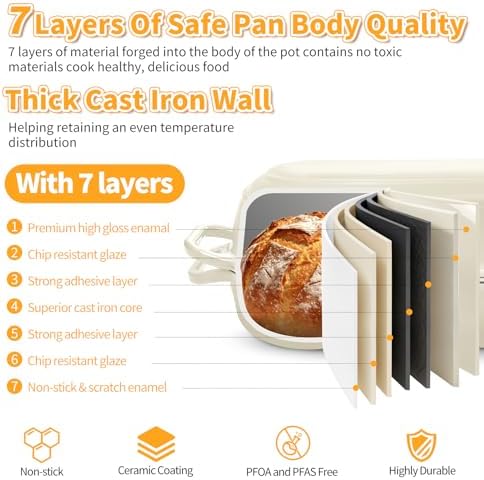 Mini Double Dutch Oven For Sourdough Bread Baking, 2.2QT Enameled Cast Iron - Image 3