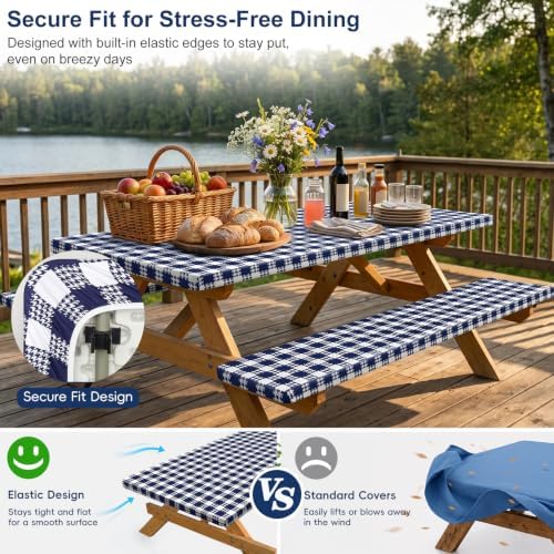 Picnic Table Cover with Bench Covers Camping Tablecloth Set with Pocket - Image 2
